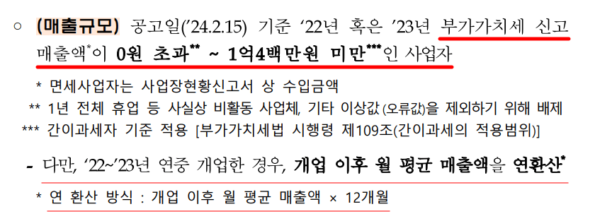 소상공인 전기요금 지원금 연 매출액 기준을 설명하는 텍스트 이미지
